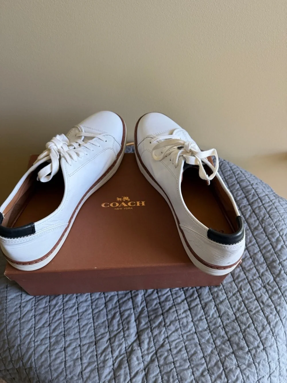 Coach White Leather Sneakers with Brown Trim - Picture 2 of 4